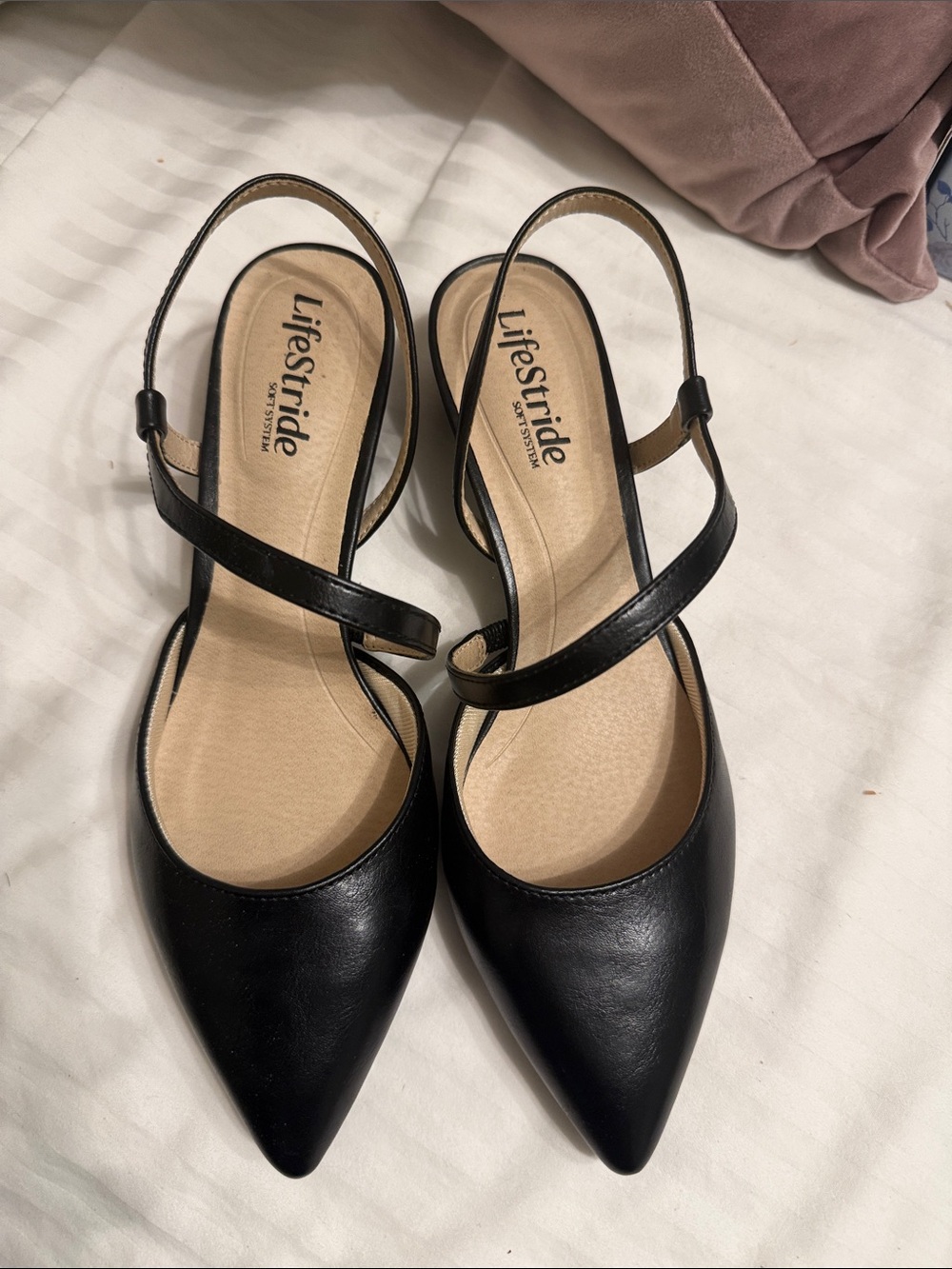 Life Stride Black Pointed Slingback Mules with Cross Strap